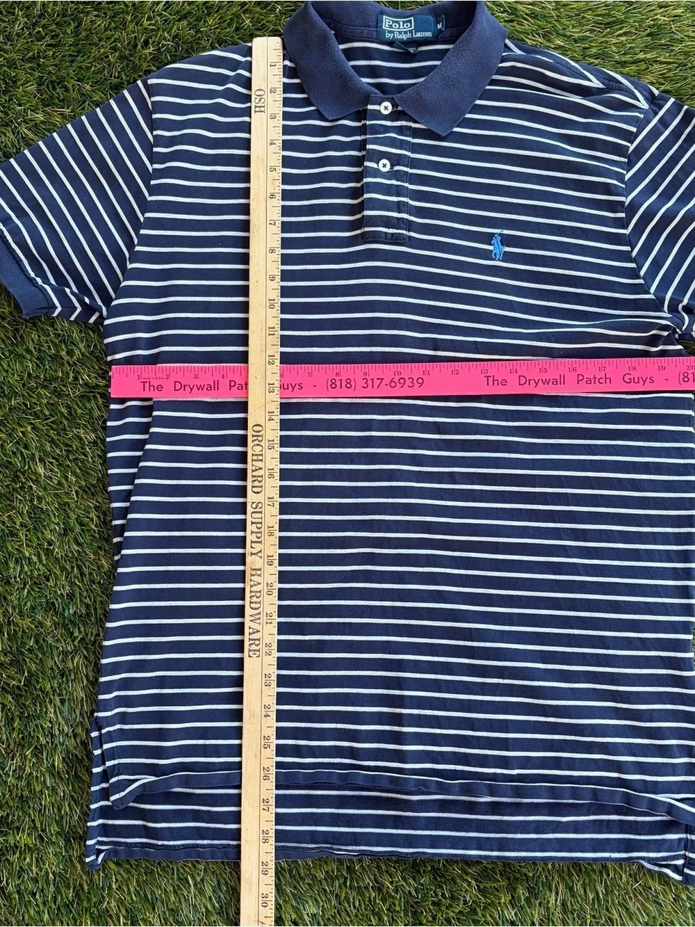 Polo Ralph Lauren Navy White Striped Polo Shirt Blue Pony Logo Size M
